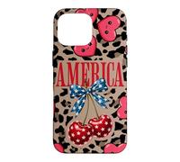 Custodia per iPhone 16 Pro Max Brown Cheetah America Girls Leopard Print Cherry E Bow