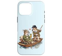 Custodia per iPhone 16 Pro Max Bulldog inglese cani coppia innamorata drink barca Inghilterra