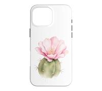 Custodia per iPhone 16 Pro Max Cactus con fiori rosa, motivo floreale ad acquerello