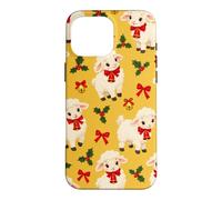 Custodia per iPhone 16 Pro Max Campana con fiocco di agnello giallo senape rosso per Natale