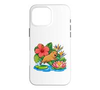 Custodia per iPhone 16 Pro Max Capybara salta da Lily Pad su Lotus Boat
