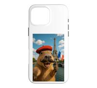 Custodia per iPhone 16 Pro Max Capybara Selfie Parigi Divertente Torre Eiffel