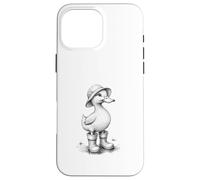 Custodia per iPhone 16 Pro Max Carino Anatra in Pioggia Stivali Sketch Style Line Art
