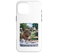 Custodia per iPhone 16 Pro Max Carino Capybara Sip Tea Rose Cup Cottagecore Floral Garden