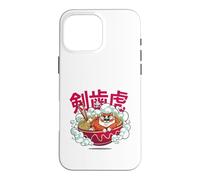Custodia per iPhone 16 Pro Max Carino Chubby Tiger Ramen Noodle Bowl Giapponese Foodie Lover