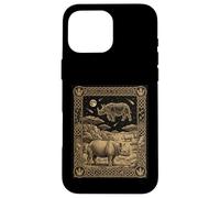 Custodia per iPhone 16 Pro Max Carta dei tarocchi della costellazione del rinoceronte gotico celeste