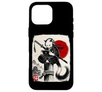 Custodia per iPhone 16 Pro Max Cat Ninja Gamer Giapponese Sumi-e Gioco Samurai Art
