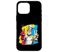 Custodia per iPhone 16 Pro Max Chef sorridente segno pace retrò ritratto grafico doppio cuoco