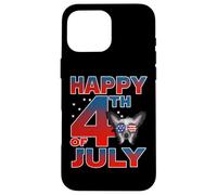 Custodia per iPhone 16 Pro Max Chinese Crested Dog American Flag Sunglasses Happy 4th July