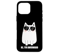 Custodia per iPhone 16 Pro Max Ciao sono imbarazzante Gatto divertente introverso Ansia