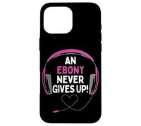 Custodia per iPhone 16 Pro Max Citazione di gioco "An Ebony Never Give Up" Cuffie personalizzate