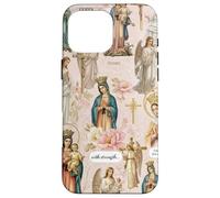 Custodia per iPhone 16 Pro Max Collage cristiano cattolico floreale vintage della Vergine