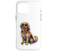 Custodia per iPhone 16 Pro Max Colorato Golden Retriever Graffiti Art Occhiali Da Sole Design