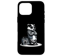 Custodia per iPhone 16 Pro Max Cool Badger In Sunglasses With Boombox Retro 80s Vibe Iconic
