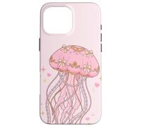 Custodia per iPhone 16 Pro Max Coquette Jellyfish Pink Bow Pearls Soft Girl Aesthetic