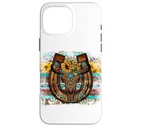 Custodia per iPhone 16 Pro Max Country Boho Western Bull Decor For Women Cute Horseshoe