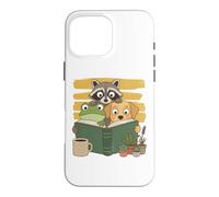 Custodia per iPhone 16 Pro Max Curious Reading Animals Frog Raccoon Dog Book Lover