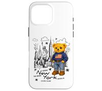Custodia per iPhone 16 Pro Max Cute American Teddy Bear Sketch Drawing, New York Teddy Bear