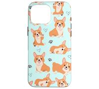 Custodia per iPhone 16 Pro Max Cute Corgi Dog with Paws Lover in Aqua Turquoise Pattern