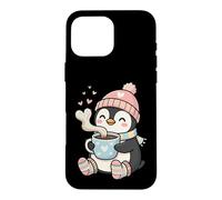 Custodia per iPhone 16 Pro Max Cute Penguin Hot Cocoa Winter Beanie Scarf Socks