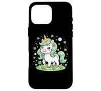 Custodia per iPhone 16 Pro Max Cute Unicorn Shamrock St Patricks Day Girls Kids Lepricorn