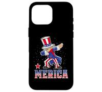Custodia per iPhone 16 Pro Max Dabbing Uncle Sam America Flag Patriotic 4th of July