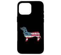 Custodia per iPhone 16 Pro Max Dachshund American Flag 4th of July Funny Dog Lover