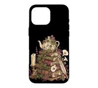 Custodia per iPhone 16 Pro Max Dark Academia Cottagecore Tea Books Botanical Mushroom
