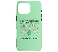 Custodia per iPhone 16 Pro Max Dead Inside St Patricks Day Dancing Skeletons Lucky Clover