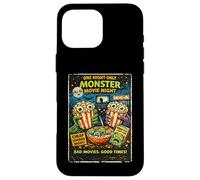 Custodia per iPhone 16 Pro Max Design Film Horror Retro Finto con Popcorn Mostri Drive-In