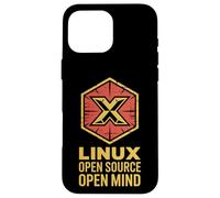 Custodia per iPhone 16 Pro Max Distintivo esagonale divertente Open Source Open Mind Linux