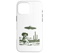 Custodia per iPhone 16 Pro Max Divertente Cowboy Cane UFO Alieno Deserto Cactus Incontro