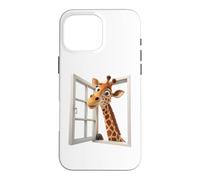Custodia per iPhone 16 Pro Max Divertente giraffa che sbircia attraverso una finestra aperta