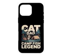 Custodia per iPhone 16 Pro Max Divertente scena da campeggio di Cat Dad Camp Fish Legend