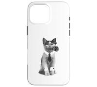 Custodia per iPhone 16 Pro Max Divertente Ufficio Gatto Miao Affari Amante Gatto Umorismo U