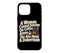Custodia per iPhone 16 Pro Max Doberman Mom Coffee Amante dei cani