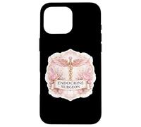 Custodia per iPhone 16 Pro Max Donna Chirurgo Endocrino Caduceo Distintivo Endocrinologia Floreale