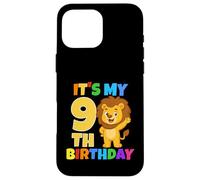 Custodia per iPhone 16 Pro Max È il mio nono compleanno, festa a tema Lion Safari nella giungla, 9 anni