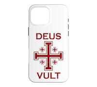 Custodia per iPhone 16 Pro Max Emblema Cavalieri Templari Croce di Gerusalemme Deus Vult | Nero