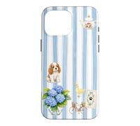 Custodia per iPhone 16 Pro Max Estetica Cottagecore Cavalier Ortensia A Righe Blu