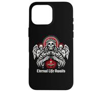 Custodia per iPhone 16 Pro Max Eternal Life Awaits Dark Christian Gothic Skeleton Gesù Art