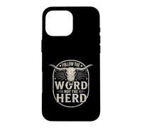 Custodia per iPhone 16 Pro Max Follow The Word Not The Herd Christian Bible Verse Cow Skull