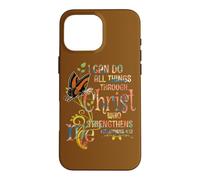 Custodia per iPhone 16 Pro Max Forza attraverso Cristo Filippesi 4:13 Farfalla