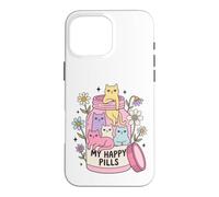 Custodia per iPhone 16 Pro Max Funny Cat Lover Happy Pills Humor for Cat People