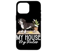 Custodia per iPhone 16 Pro Max Funny Dog My House My Rules Barzellette per gli amanti dei cani