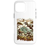 Custodia per iPhone 16 Pro Max Futuristic Dinosaur Battle Sci Fi Action Art Warrior