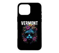 Custodia per iPhone 16 Pro Max Gatto del Vermont USA che indossa occhiali da sole e fiori design
