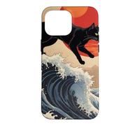 Custodia per iPhone 16 Pro Max Gatto giapponese che cammina sopra la grande onda Hokusai