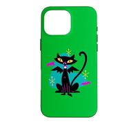 Custodia per iPhone 16 Pro Max Gatto nero vampiro retrò Atomic Age Mid-Century con ali di pipistrello