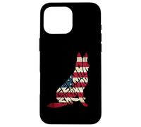 Custodia per iPhone 16 Pro Max German Shepherd American Flag 4th of July Funny Dog Lover